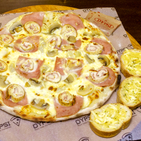 Pizza Cordon Bleu 8 Tajadas con Pan al Ajo