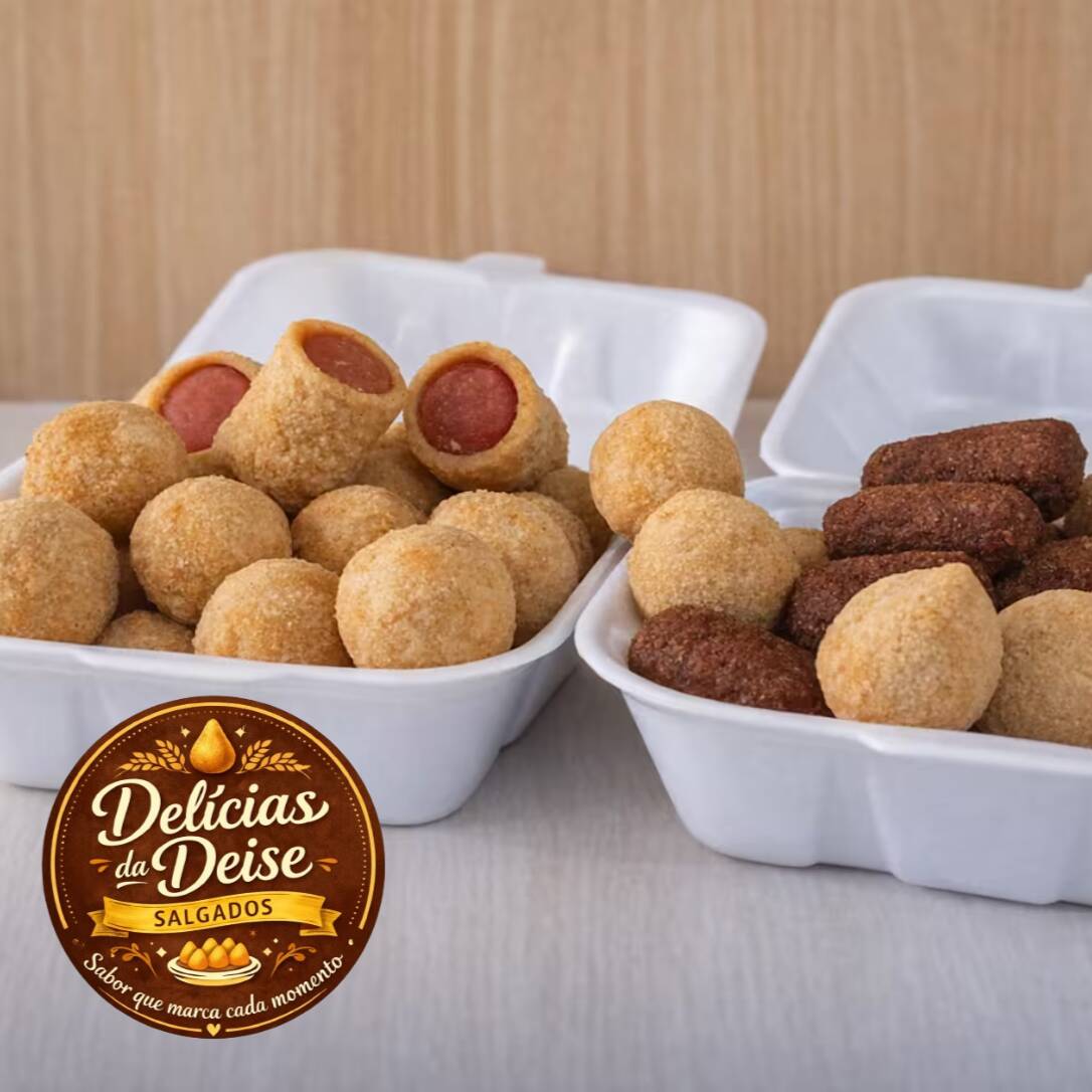 15 coxinhas, 10 maravilhas, 15 medalhões de salsicha e 10 risoles.