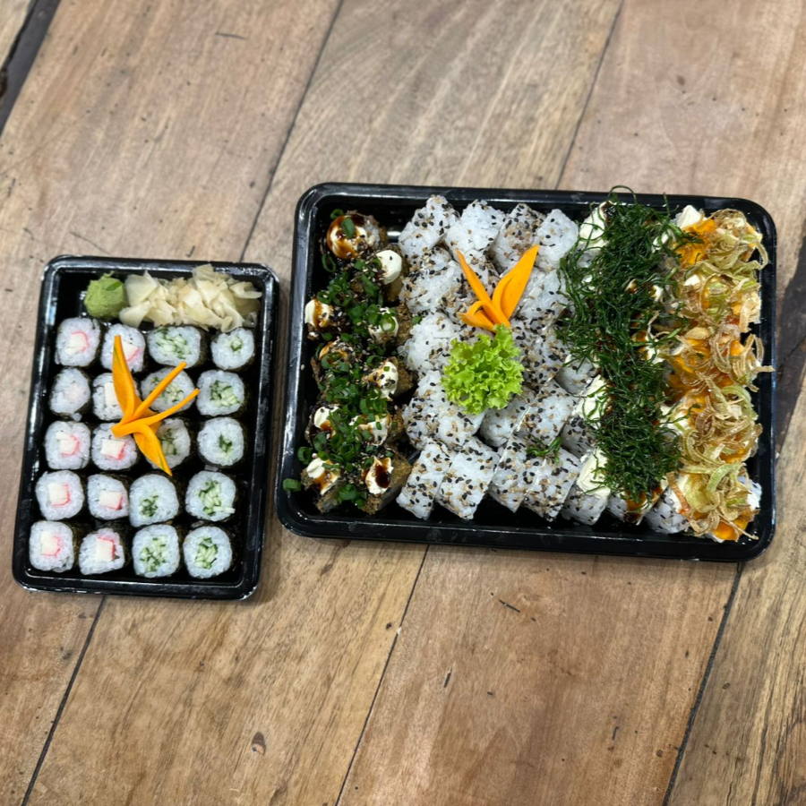 10 huramaki Filadélfia 10 huramaki de kani 10 huramaki especial de alho porro 10 huramaki especial de couve cryspi 10 hossomaki kani 10 hossomaki pepino 10 hot Filadélfia
