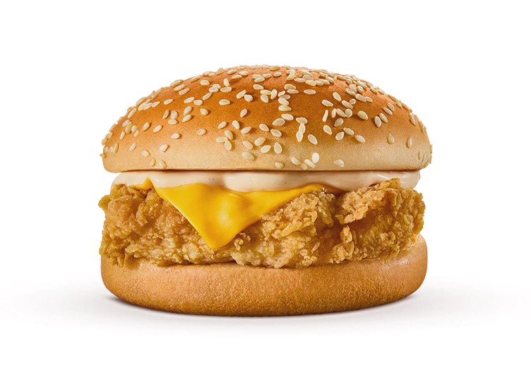 Sanduiche com Filé de peito crocante 70g, queijo tipo cheddar fatiado e molho coronel no pão com gergelim