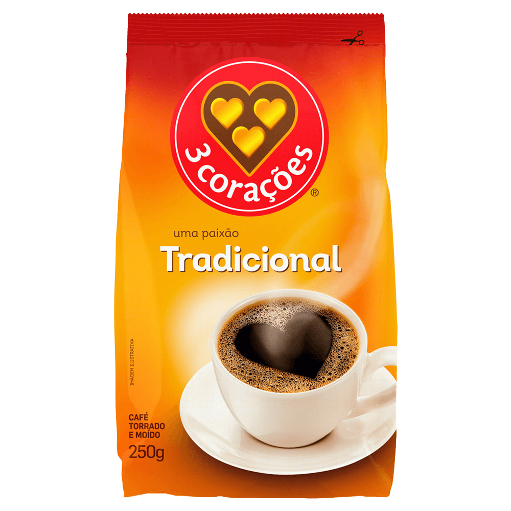 Café Torrado e Moído 3 Corações Tradicional Pacote 250g