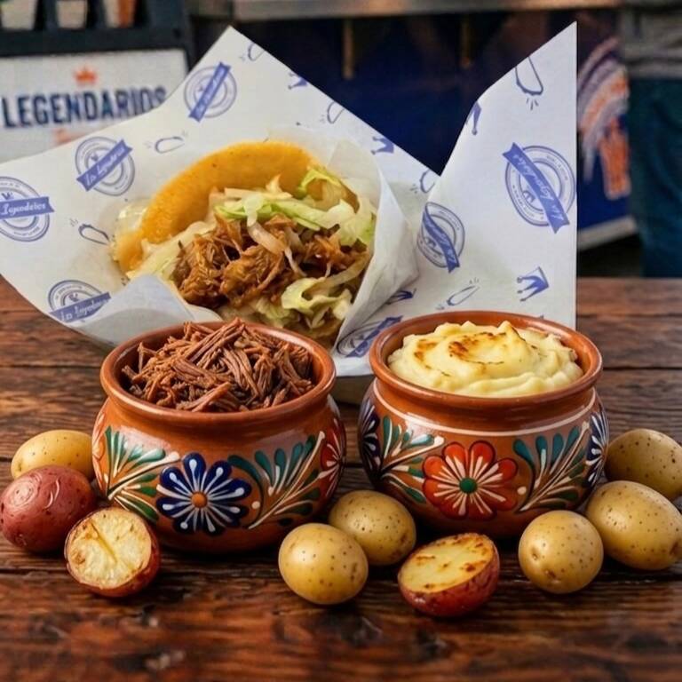 Taco a Vapor de Carne Desherbrada con Papa+Agua