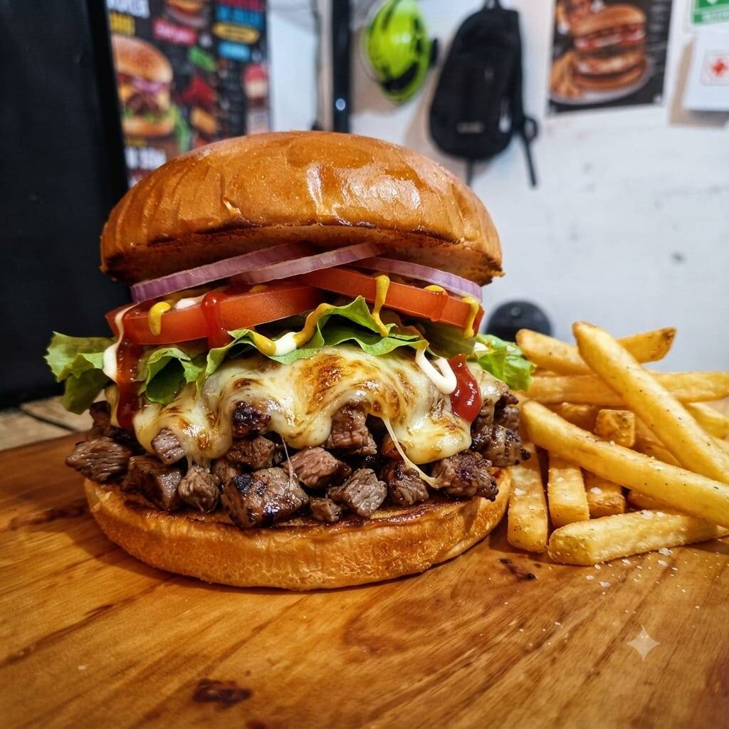 Burger Arrachera Premium con Papas