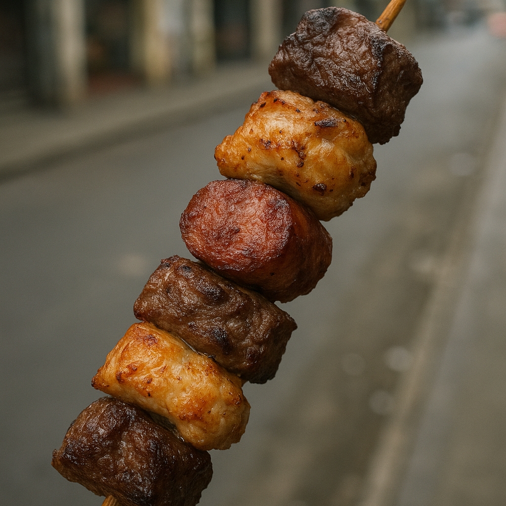 Espetinho Misto com Carne, Linguiça e Frango