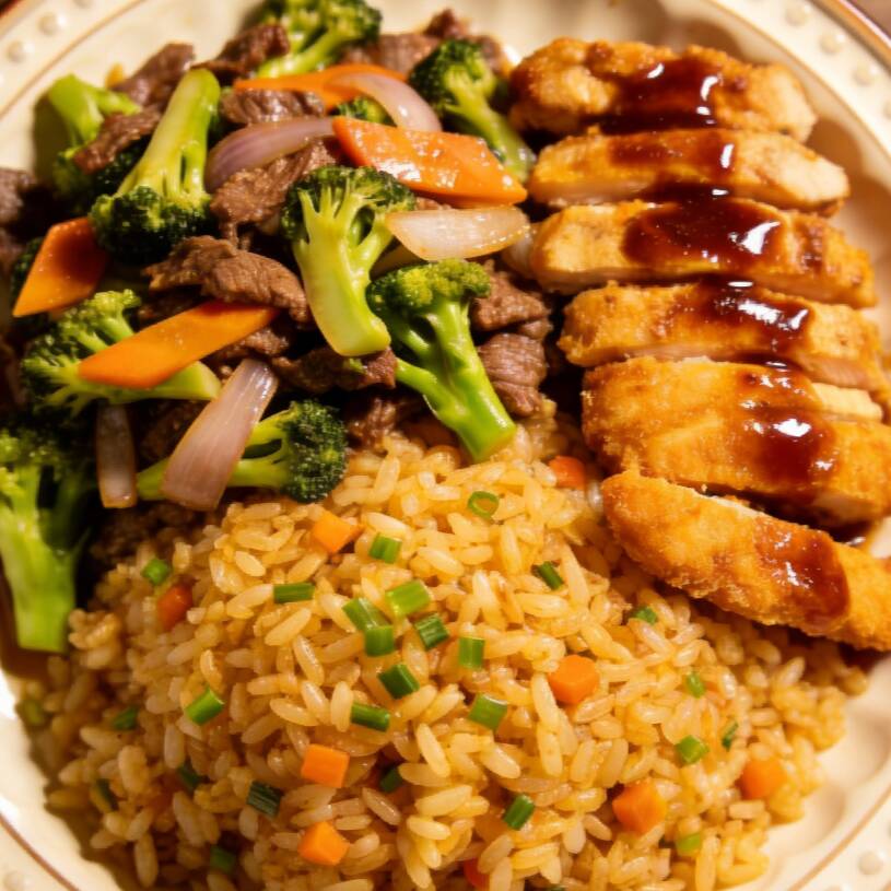 PLATO GRANDE CON ARROZ O ESPAGUETI (2 GUISOS)