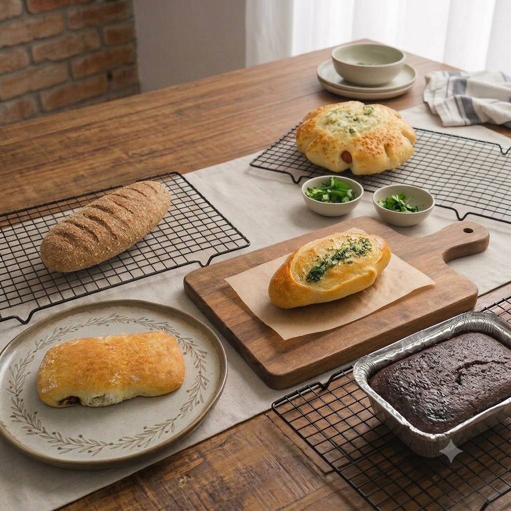 Um combo dos preferidos! Contém 01 unidade da nossa mini baguete, 01 unidade do pão com manteiga de alho, 01 unidade do pão com bacon, 01 unidade da ciabatta de cebola e 01 unidade de um dos nossos bolos da sua preferência!