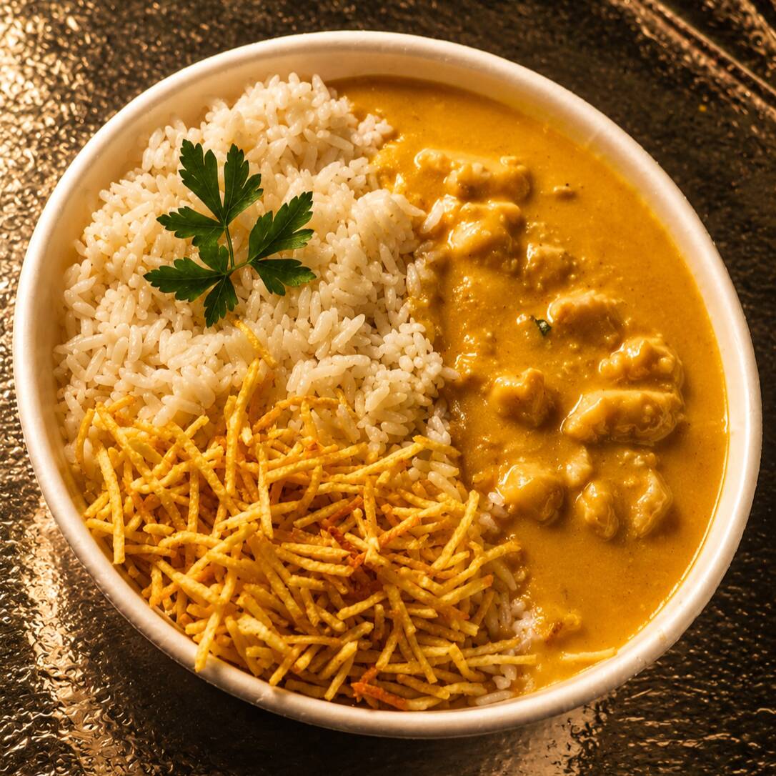 Strogonoff Cremoso de Frango 🍛
Frango macio envolvido em um molho cremoso e irresistível, acompanhado de arroz soltinho e batata palha crocante.
Ou ainda mais curto:
Frango suculento ao molho cremoso, servido com arroz soltinho e batata palha crocante. 😋