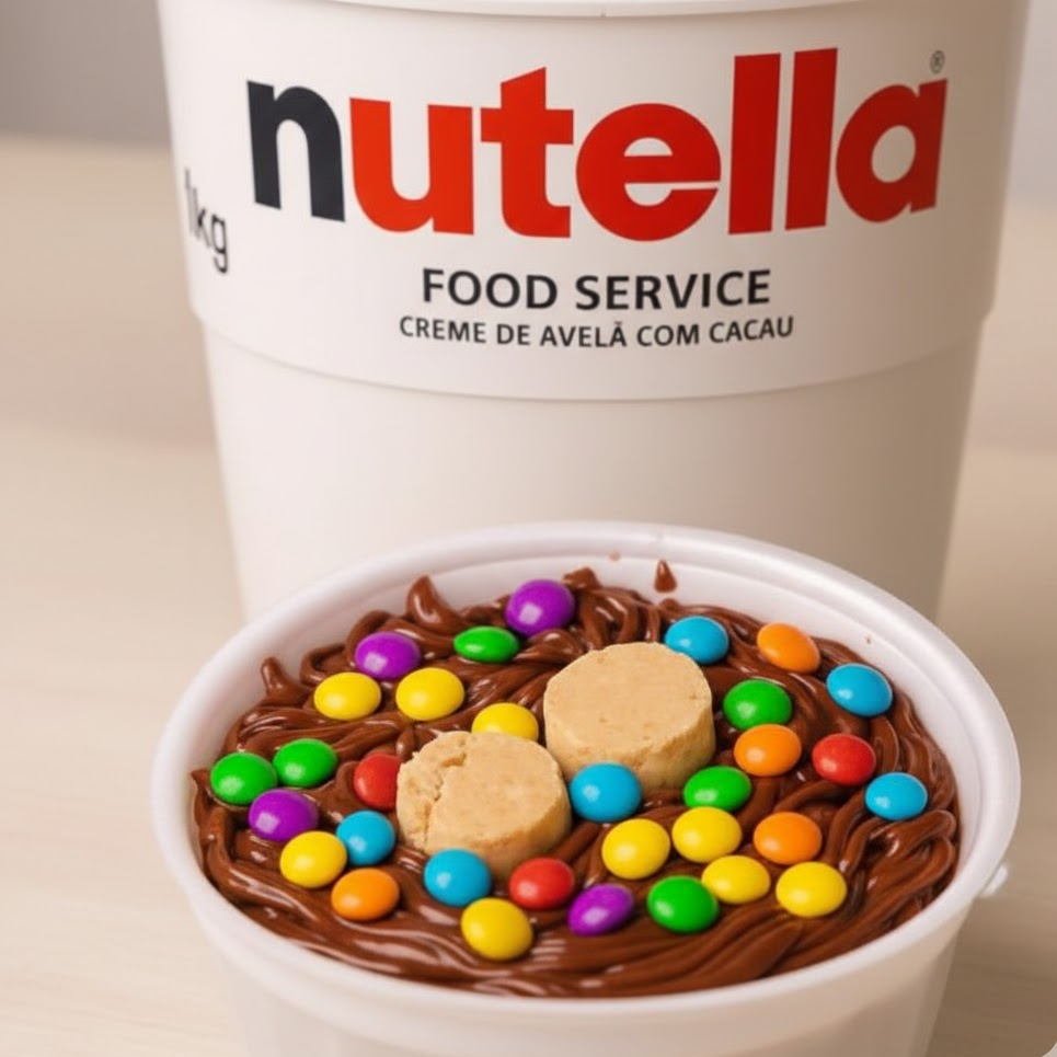 Nosso Açaí especial de Nutella vai com leite em pó, farinha de amendoin, 60gramas de Nutella Original, coloretti, paçoca, fruta fresca, e nossas deliciosas coberturas a sua escolha! Obs: não repetimos itens, e a remoção de item afetara no peso final…
