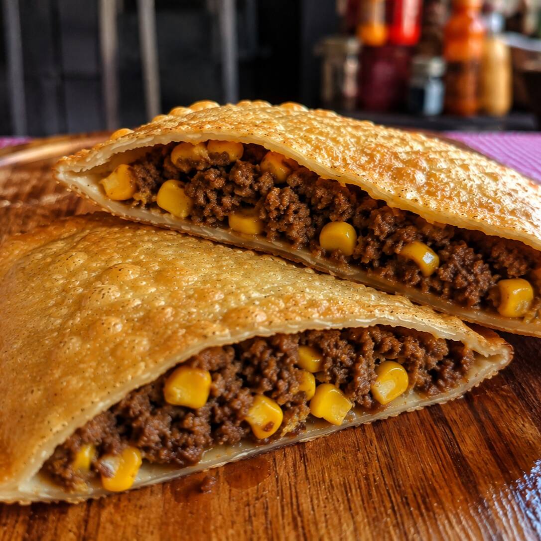 Carne moída bem temperada e suculenta, combinada com milho verde para trazer aquele toque levemente adocicado e irresistível. Tudo envolvido em uma massa sequinha, crocante e douradinha. Uma combinação simples, saborosa e que conquista na primeira mordida! 🤤