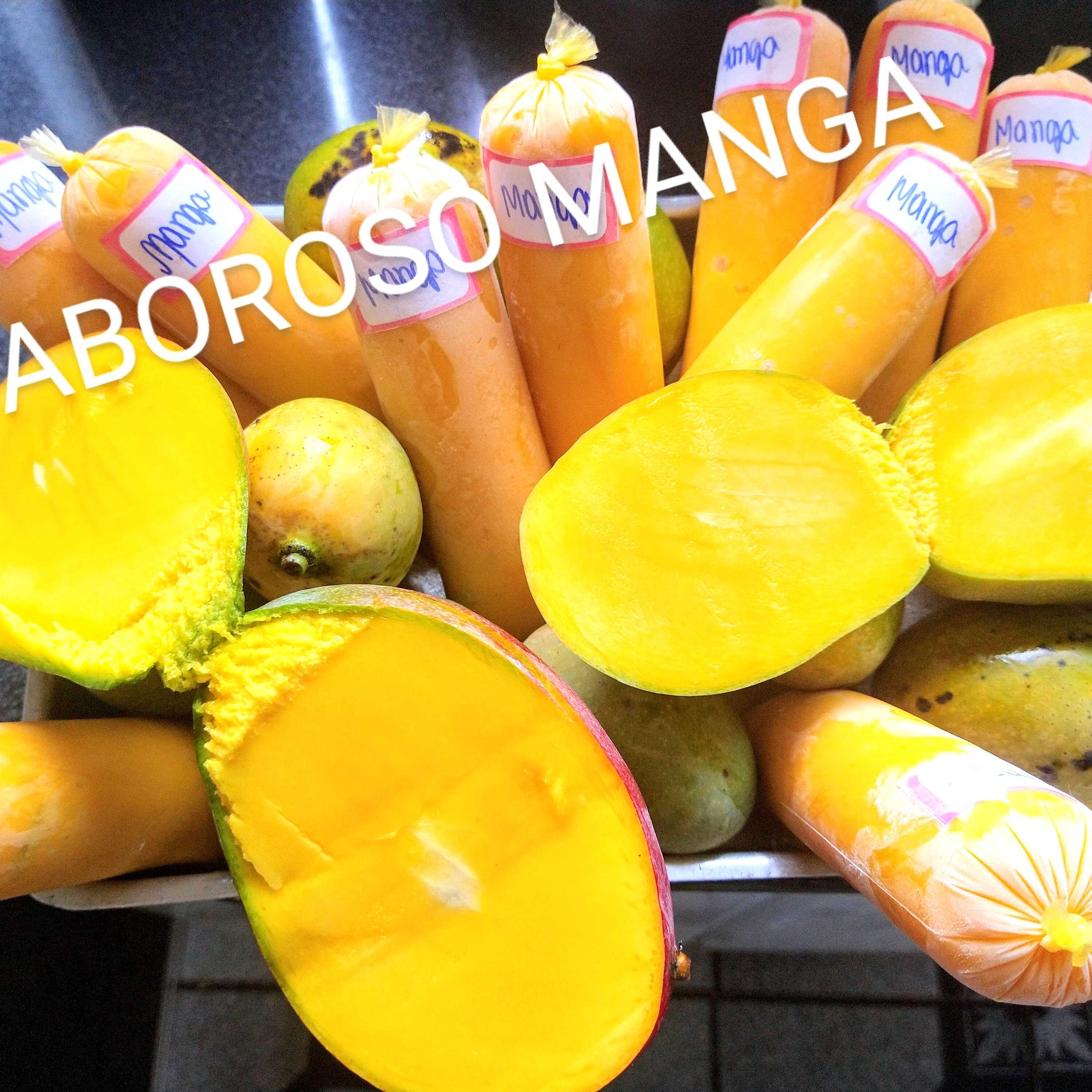 Recheio de manga, da fruta, cremoso, macio e saboroso.. e cobertura de calda de pêssego com laranja.. peso: 150 gramas serve uma pessoa.