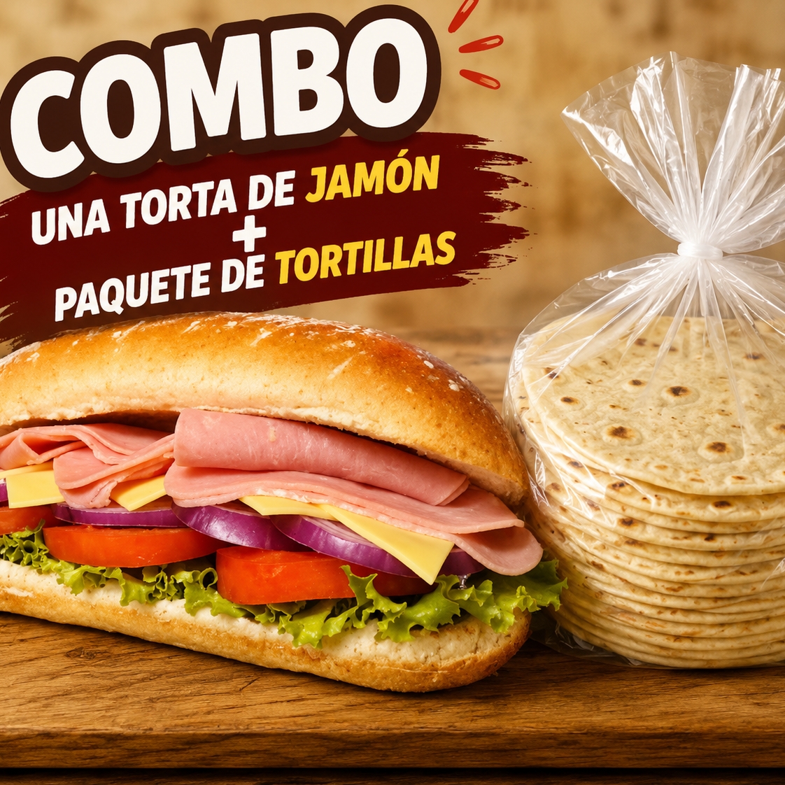 Combo TORTA DE JAMON + PAQUETE DE TORTILLAS