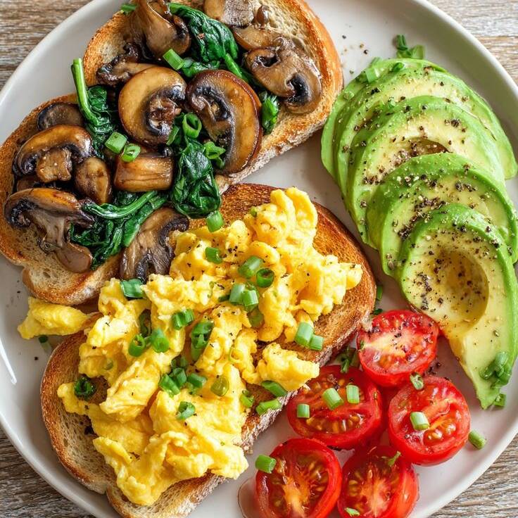 Huevos con Verduras y Toast de Champiñones