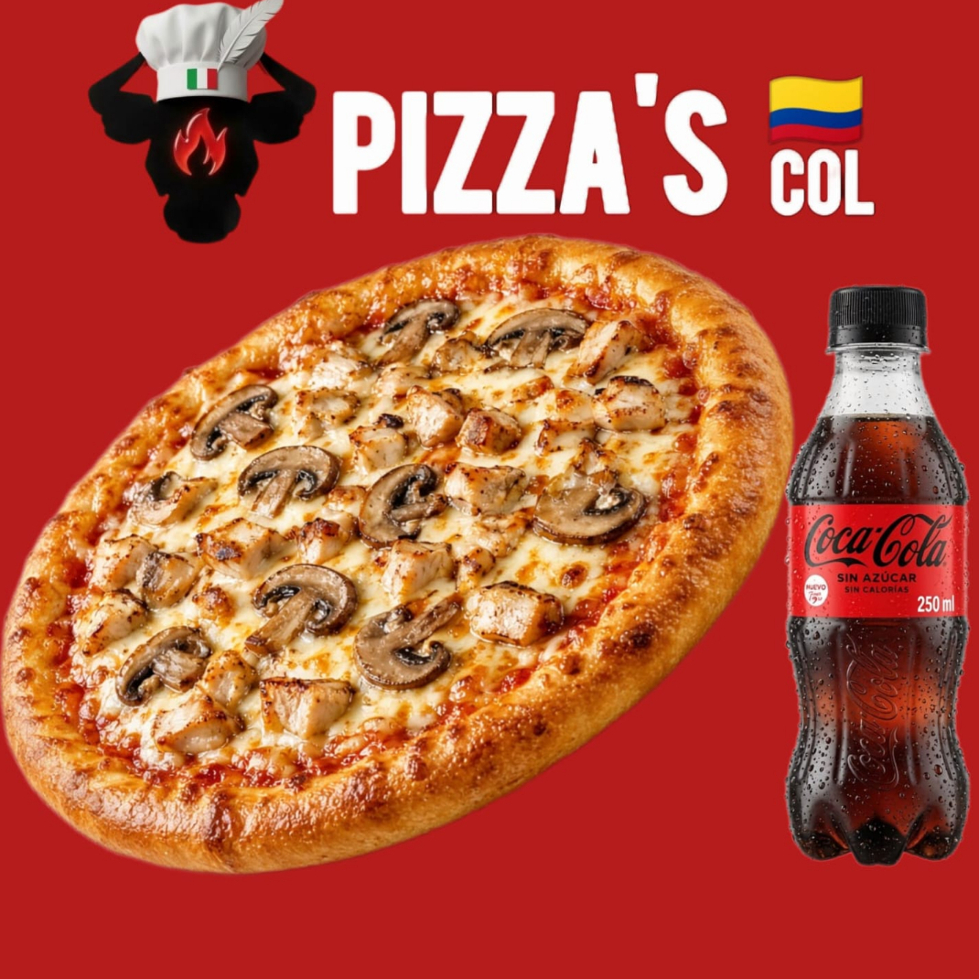 PIZZA POLLO-CHAMPIÑON JUNIOR + GASEOSA🌟