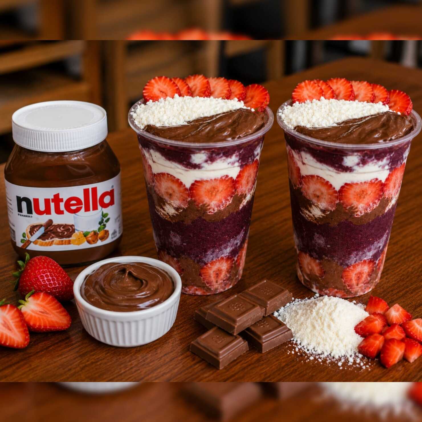 Perfeito para compartilhar (ou não! 😍). São 2 copos de açaí super recheados, preparados com Nutella, morangos fresquinhos, Leite Condensado e leite em pó, em uma combinação irresistível de cremosidade e sabor.
✨ Ideal para dividir com quem você ama ou matar aquela vontade de um açaí caprichado!
❤️ Muito recheio, muito sabor e um preço especial por tempo limitado!