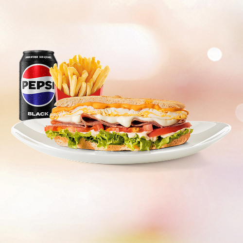 1 Beirute de frango crocante ou rosbife + fritas grande + refri lata.