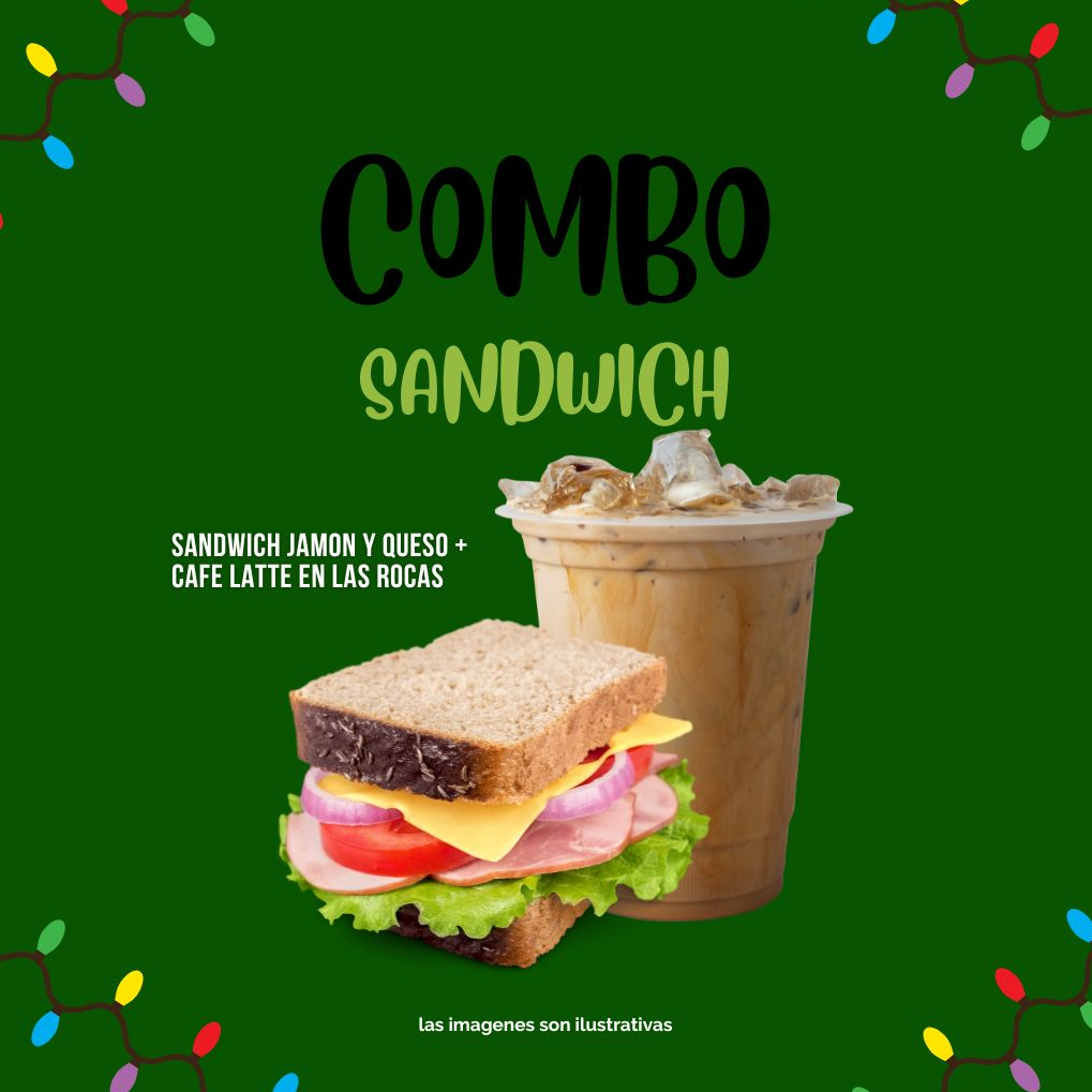 sándwich jamón y queso +  café latte