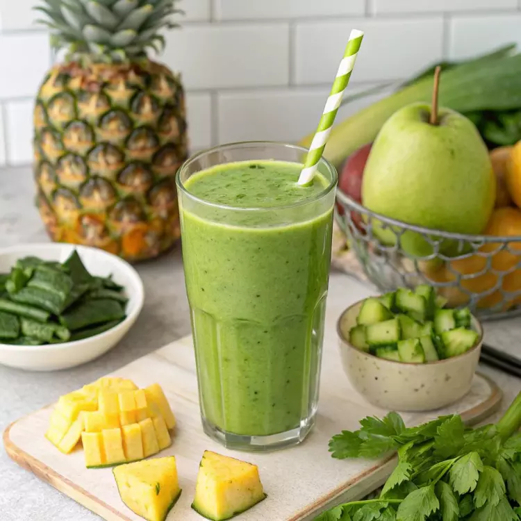 Jugo Verde (espinaca, acelga, apio, nopal, perejil y piña)