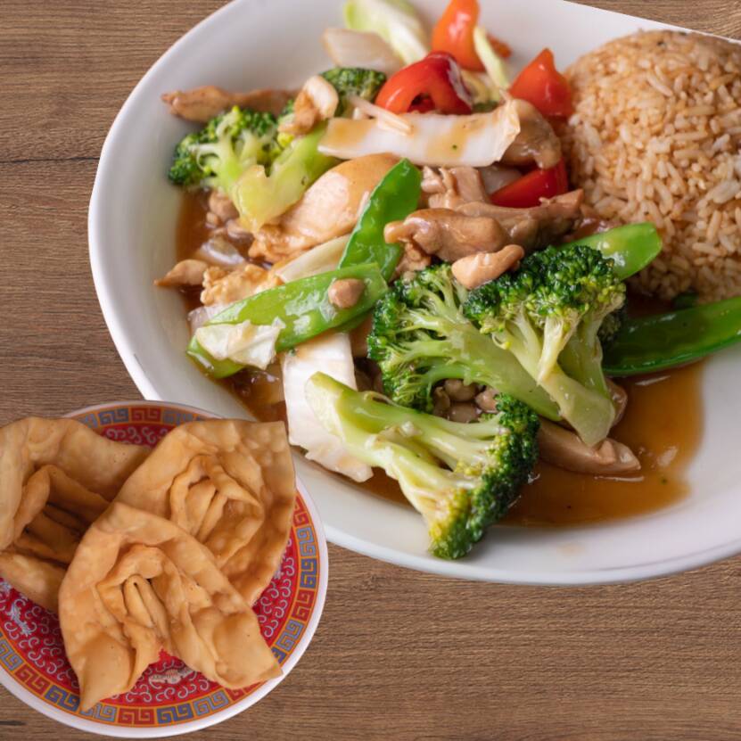 Pollo con verduras + Wantan Frito