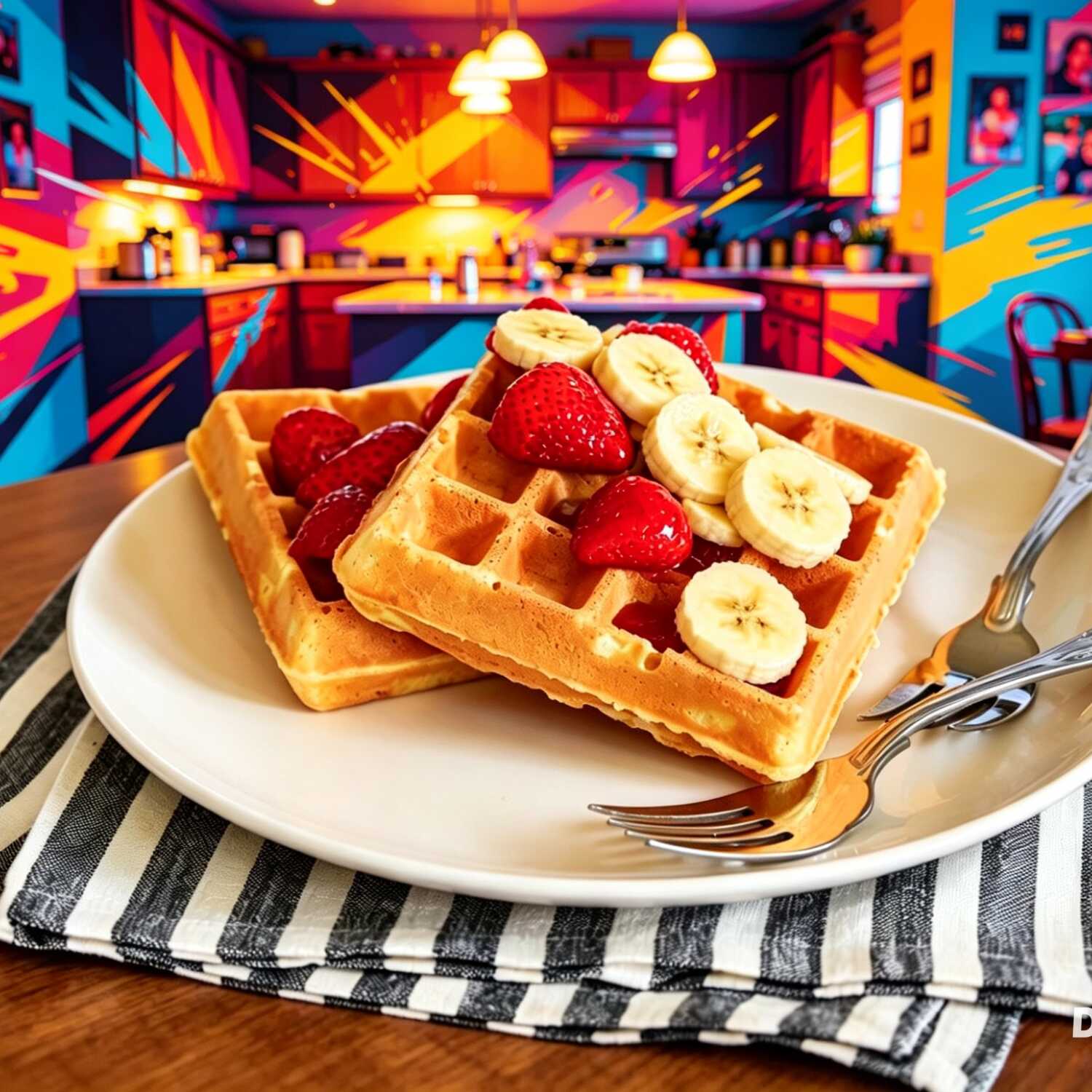 Wafle de banana y fresas
