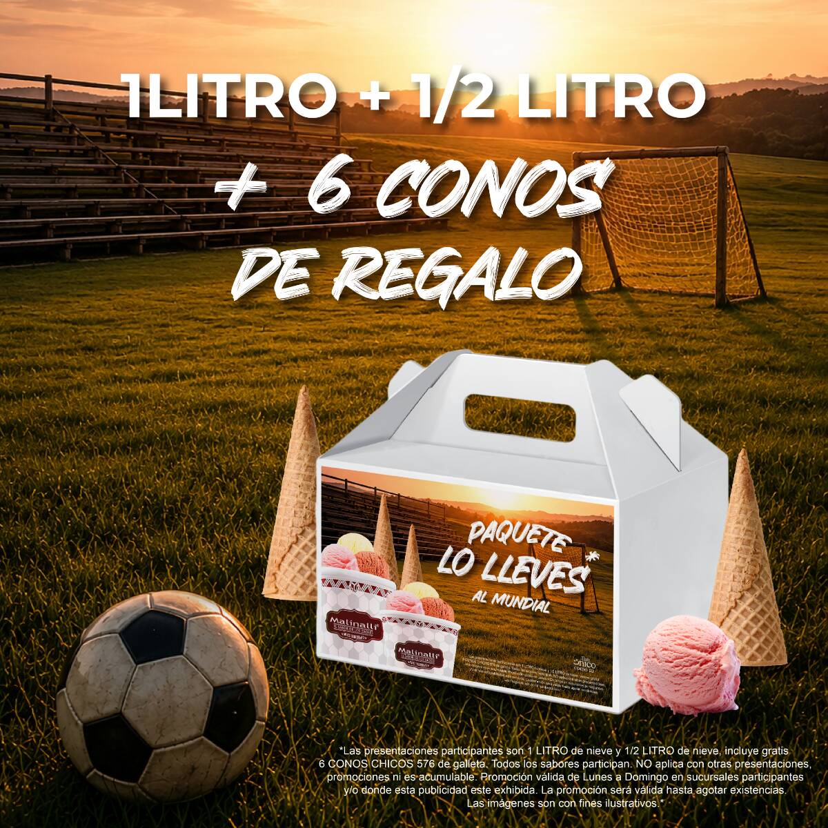 1 Litro y 1/2 de Nieve + 6 Conos Chicos GRATIS