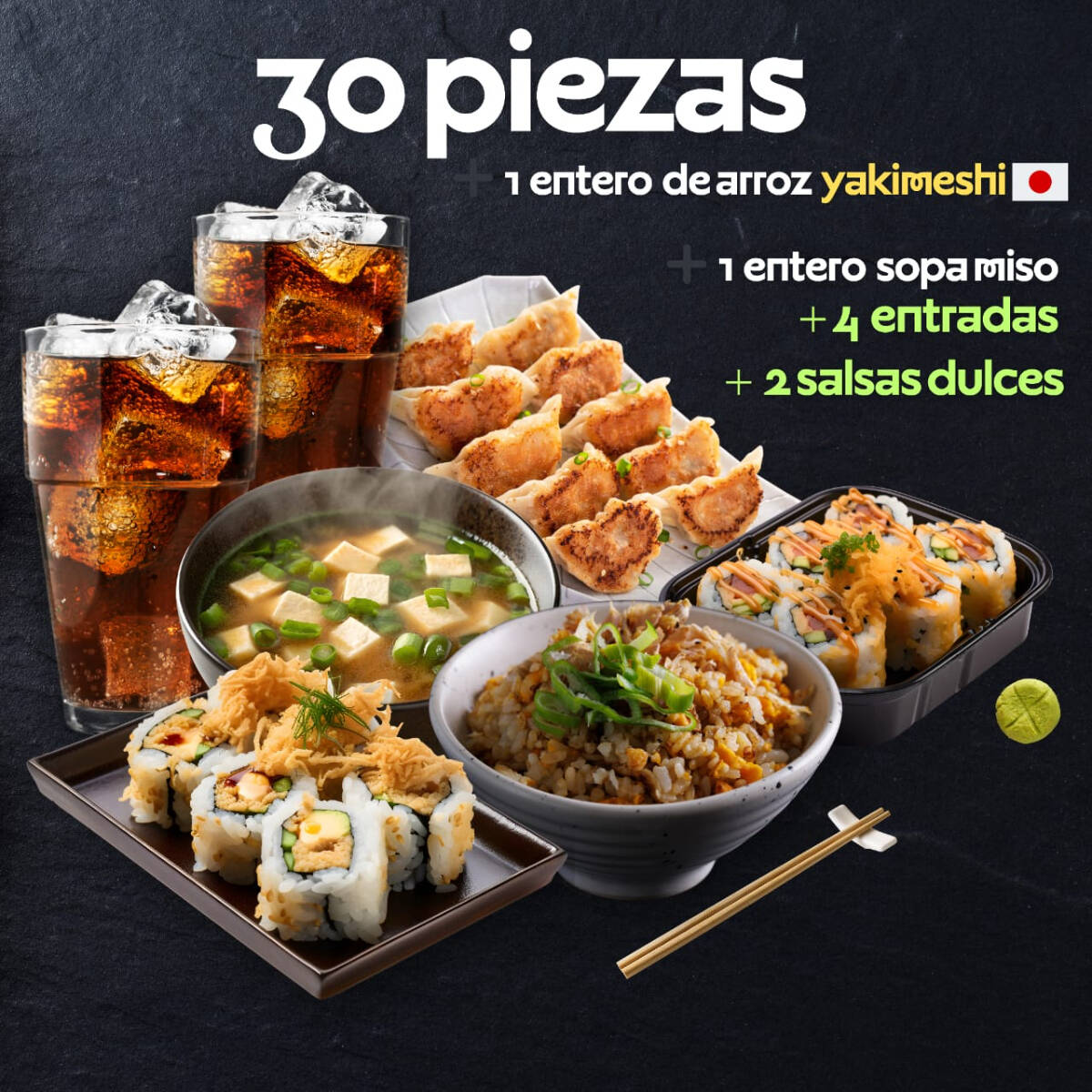 30pz + Entero Arroz + Entero Sopa + 4 Gyozas