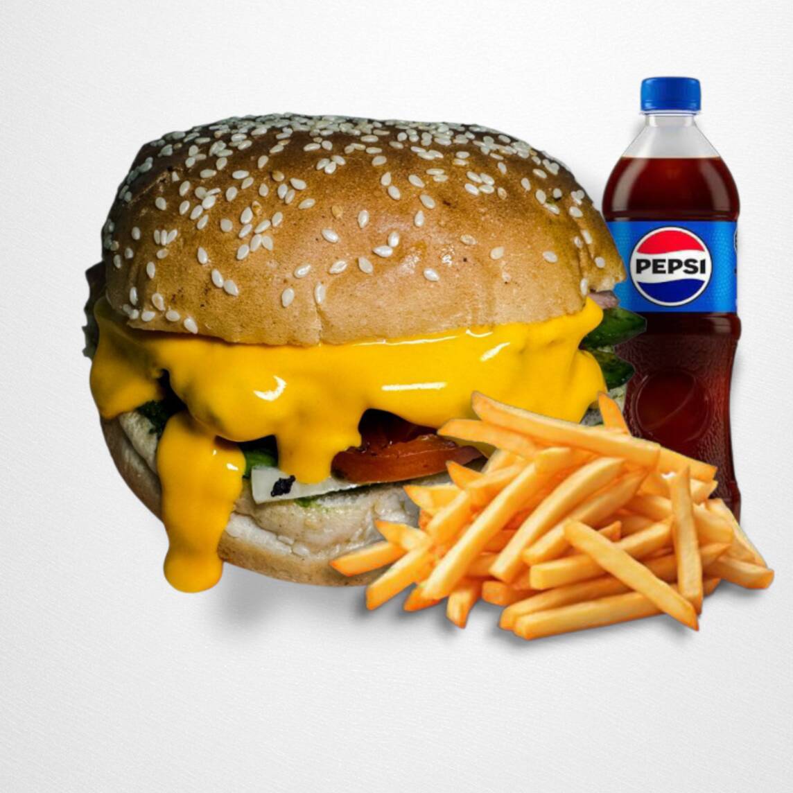 Burger Cheese + Papas + Pepsi 600 ml
