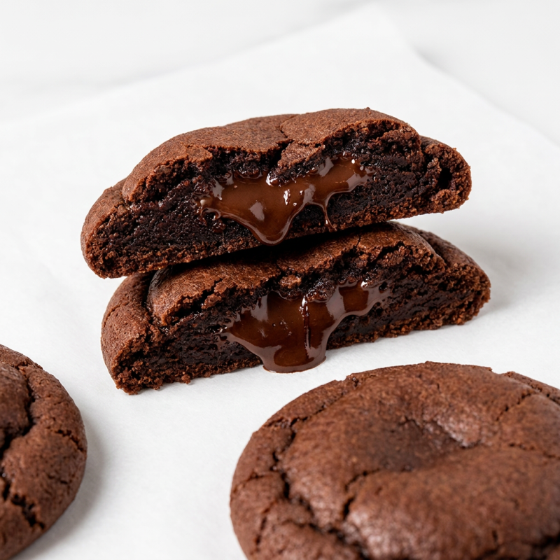 Nossa versão Ciocco mais saudável, sem glúten e para os amantes do chocolate amargo! Massa 100% feita com cacau, sem farinha, recheado com um delicioso ganache de cacau belga 70% e muitas gotas de chocolate Callebaut também 70%. Irresistível!!