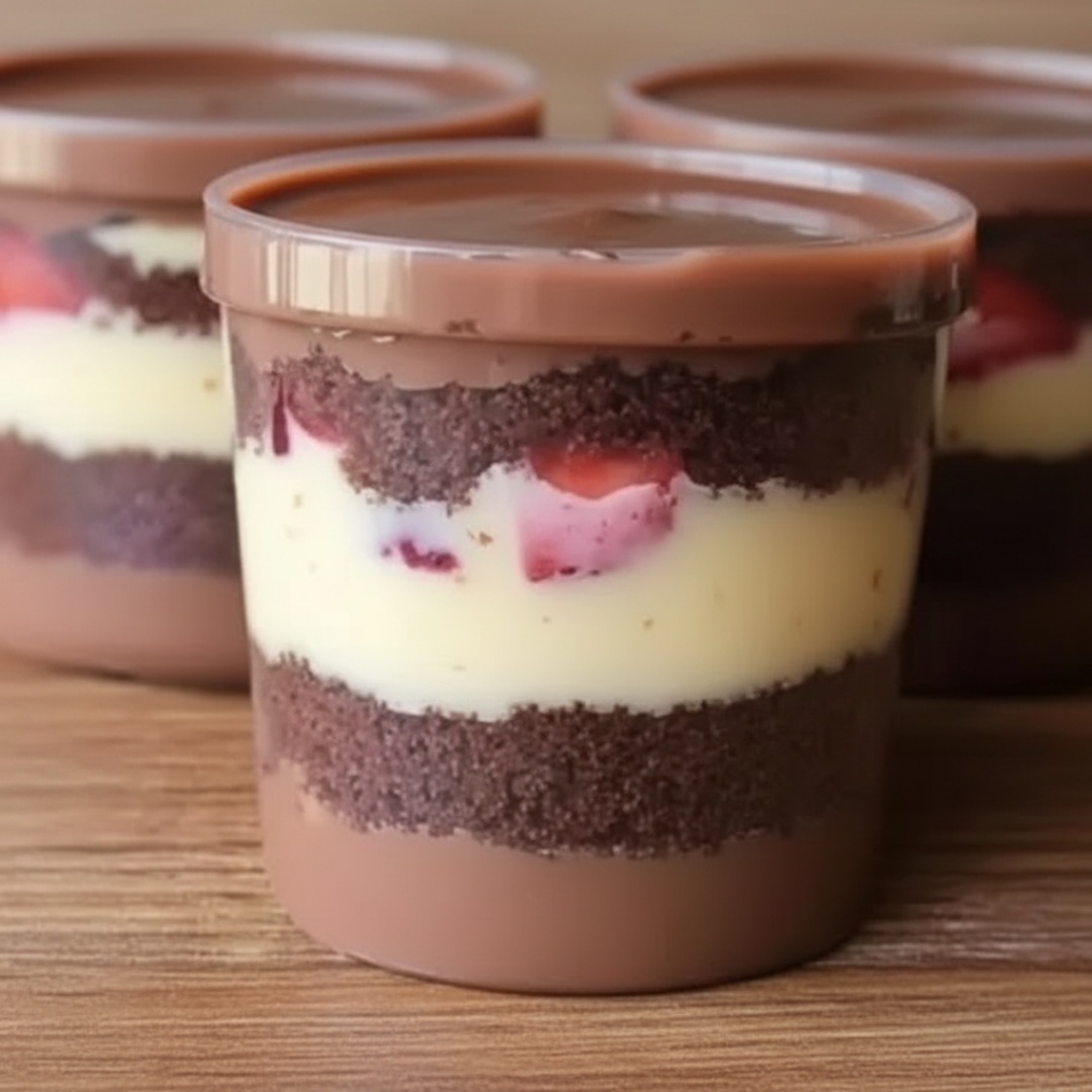 Massa de chocolate com recheio de chocolate e leite ninho e pedaços de Morangos