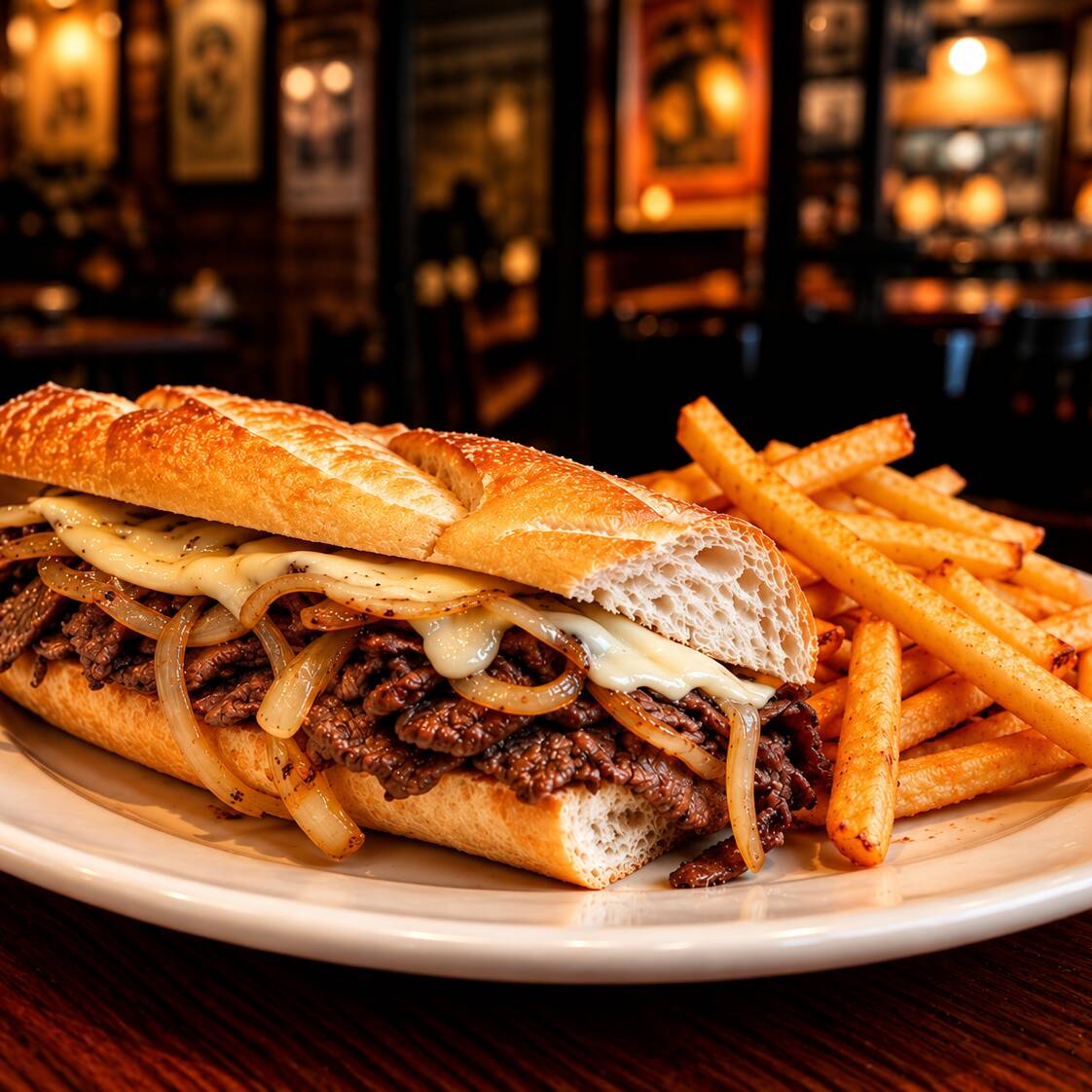 Philly Steak Sandwich con Papas