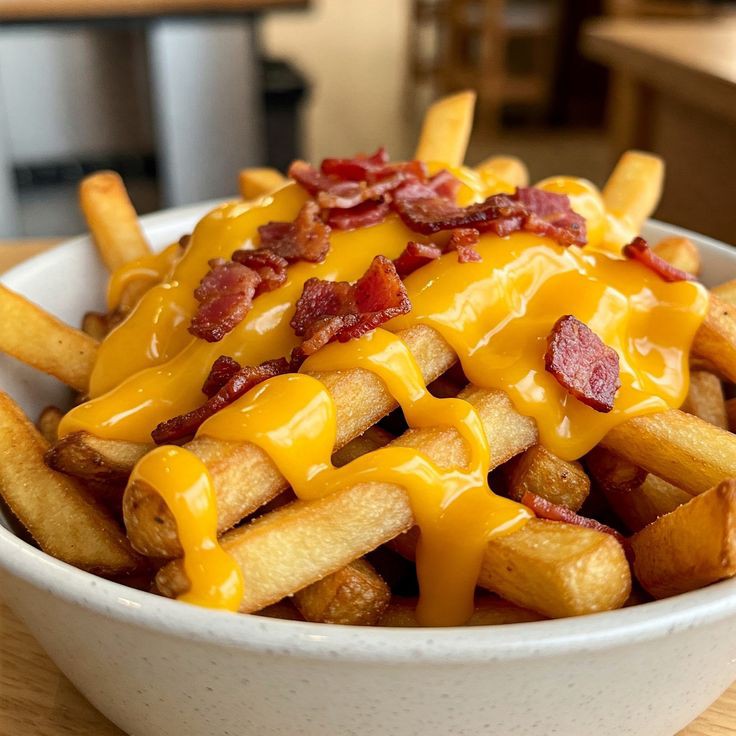 Papas Fritas con Salsa Queso Cheddar y Tocino