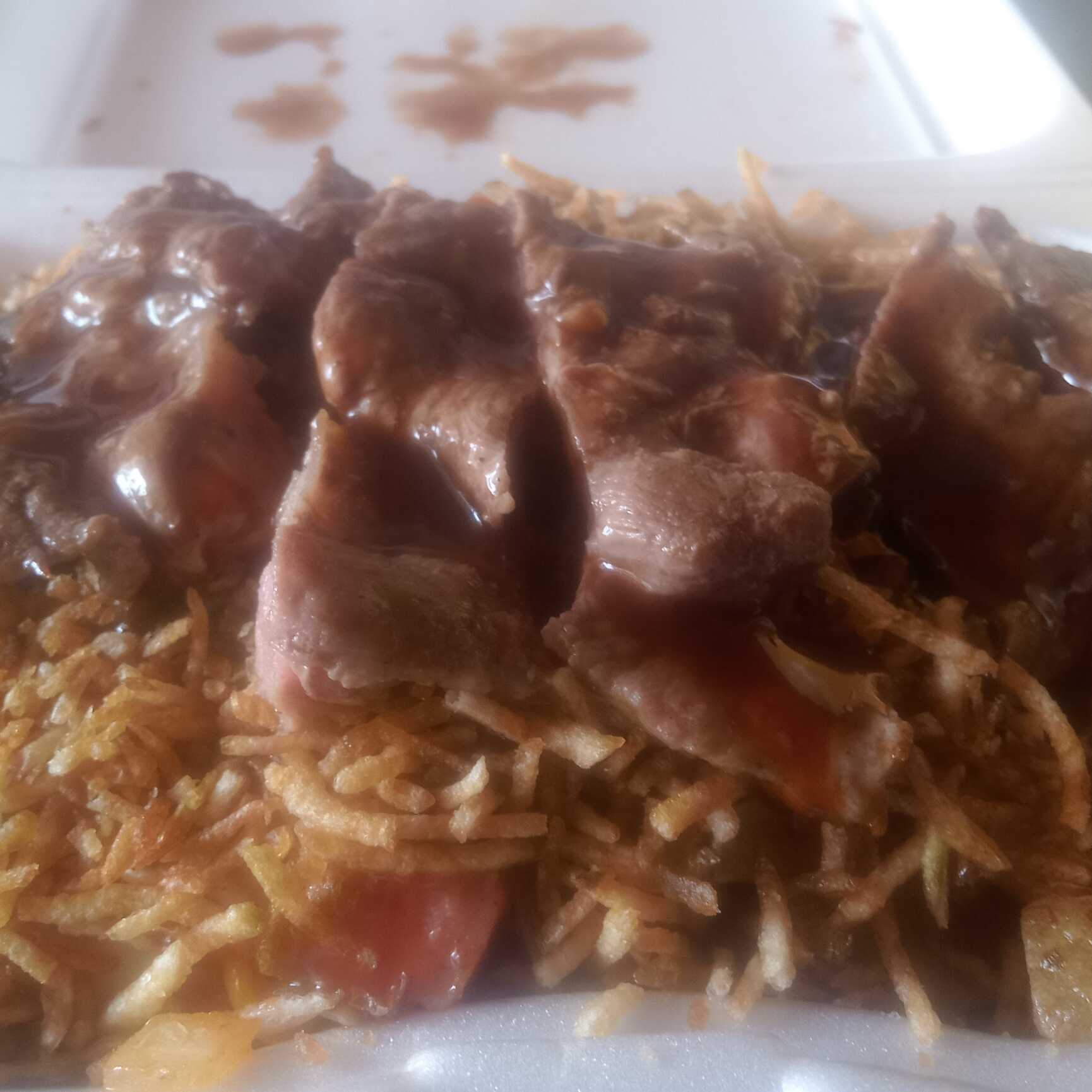 salchipapas especial + lomo de cerdo asado