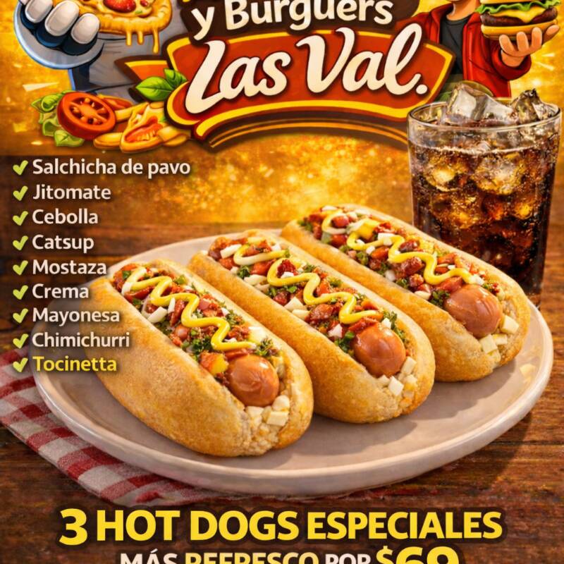 3 HOT DOGS ESPECIALES MAS REFRESCO