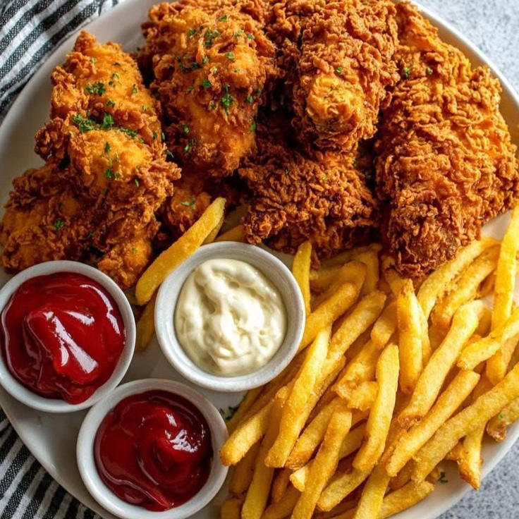 6 tiras tender bbq con papas fritas