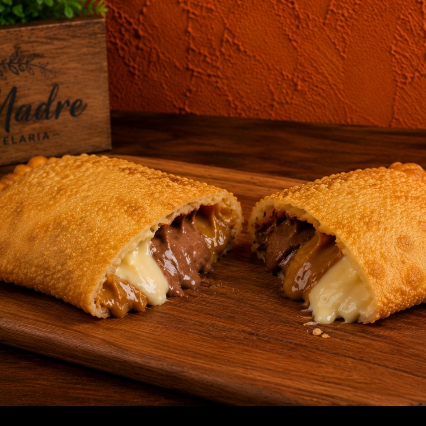 O Pastel de Chocolate é uma irresistível opção da categoria doce. Nesse pastel, oferecemos a opção de escolha do chocolate de sua preferência e até a combinação de chocolates. Nosso famoso 2 amores: chocolate ao leite com chocolate branco; ou até mesmo o 3 amores, sendo adicionado doce de leite. Oferecemos a opção de ser feito com um recheio forneável irresistivelmente cremoso ou com pedaços generosos de chocolate em barra de sua preferência.
