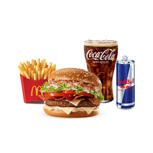 Experimente essa combinação que está irresistível. McOferta Média do novo Tasty Turbo Bacon com 1, 2 ou 3 Carnes a sua escolha + Red Bull 250ml – a clássica combinação de sabor único e energia para te acompanhar em qualquer momento do dia.