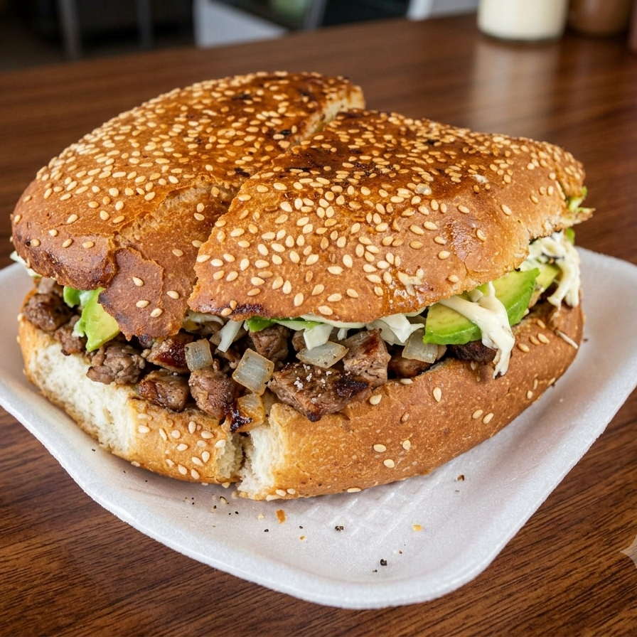 Torta de Bistec Encebollado