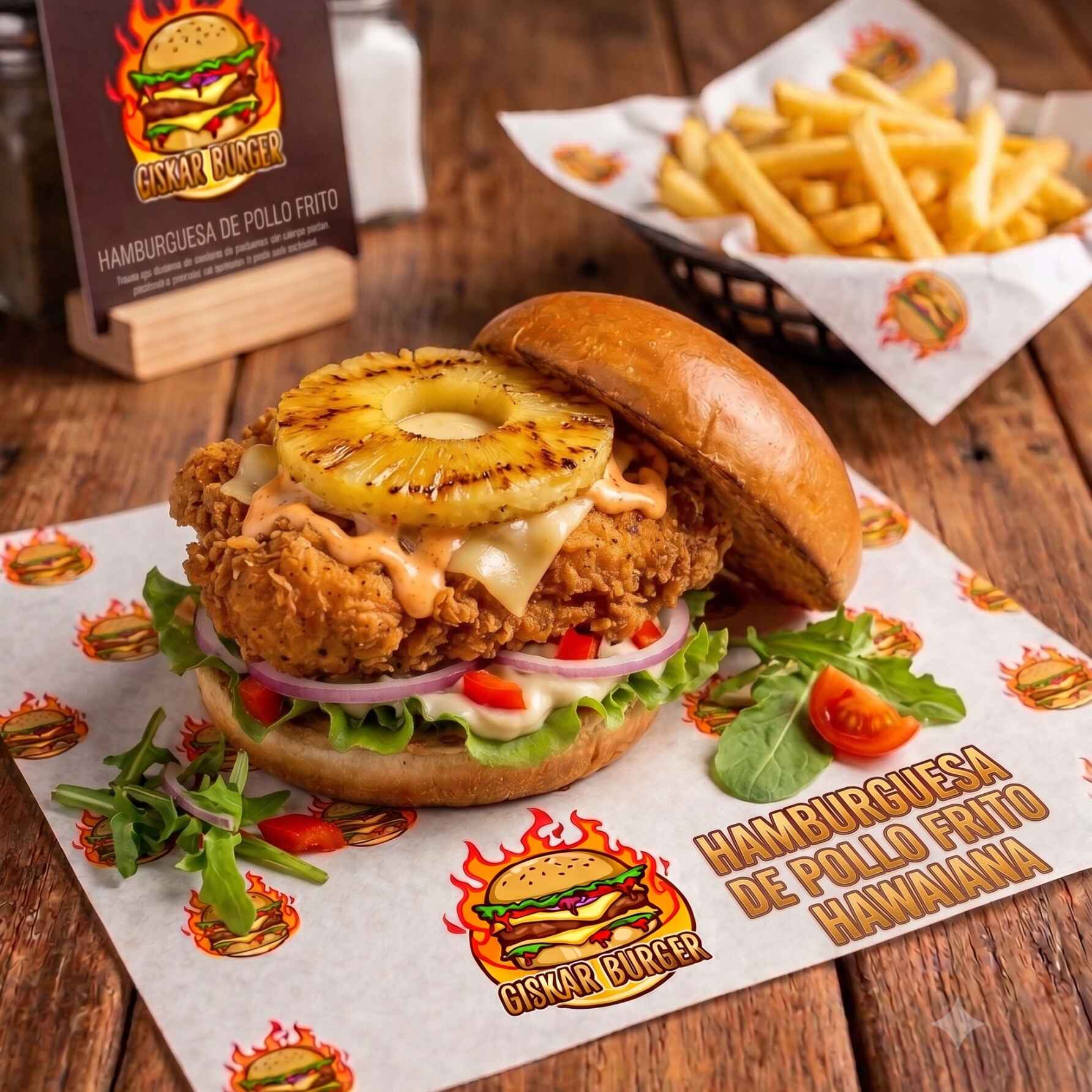 Hamburguesa de Pollo Frito Hawaiana
