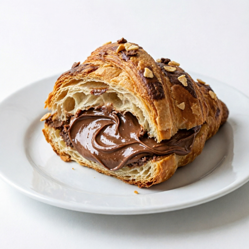 Experimente o nosso Croissant de Nutella, uma combinação sublime e irresistível. Este croissant, leve e crocante, é generosamente recheado com Nutella, criando uma experiência de sabor. A textura amanteigada do croissant se mistura perfeitamente ao sabor rico e cremoso da Nutella, resultando em uma fusão perfeita que certamente irá encantar o seu paladar.