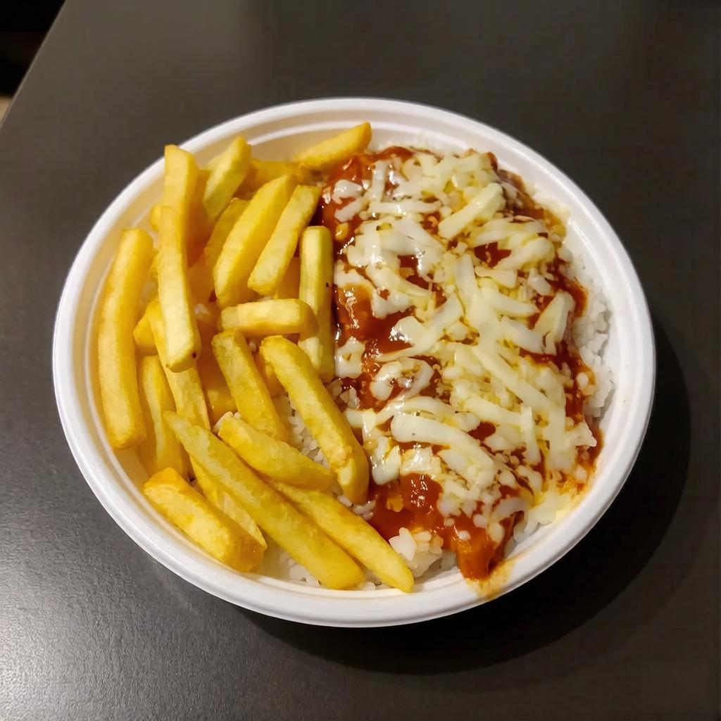 Marmitas Filé de Frango a Parmegiana, acompanha: arroz, feijão , Batata frita e se desejar um adicional de salada do Dia para acompanhar.
