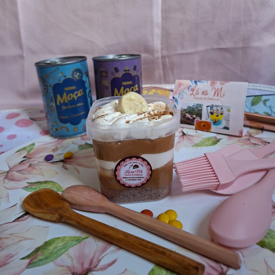 preparado com doce de leite de panela de presao banana prata canela e mousse de leite ninho 220 gramas