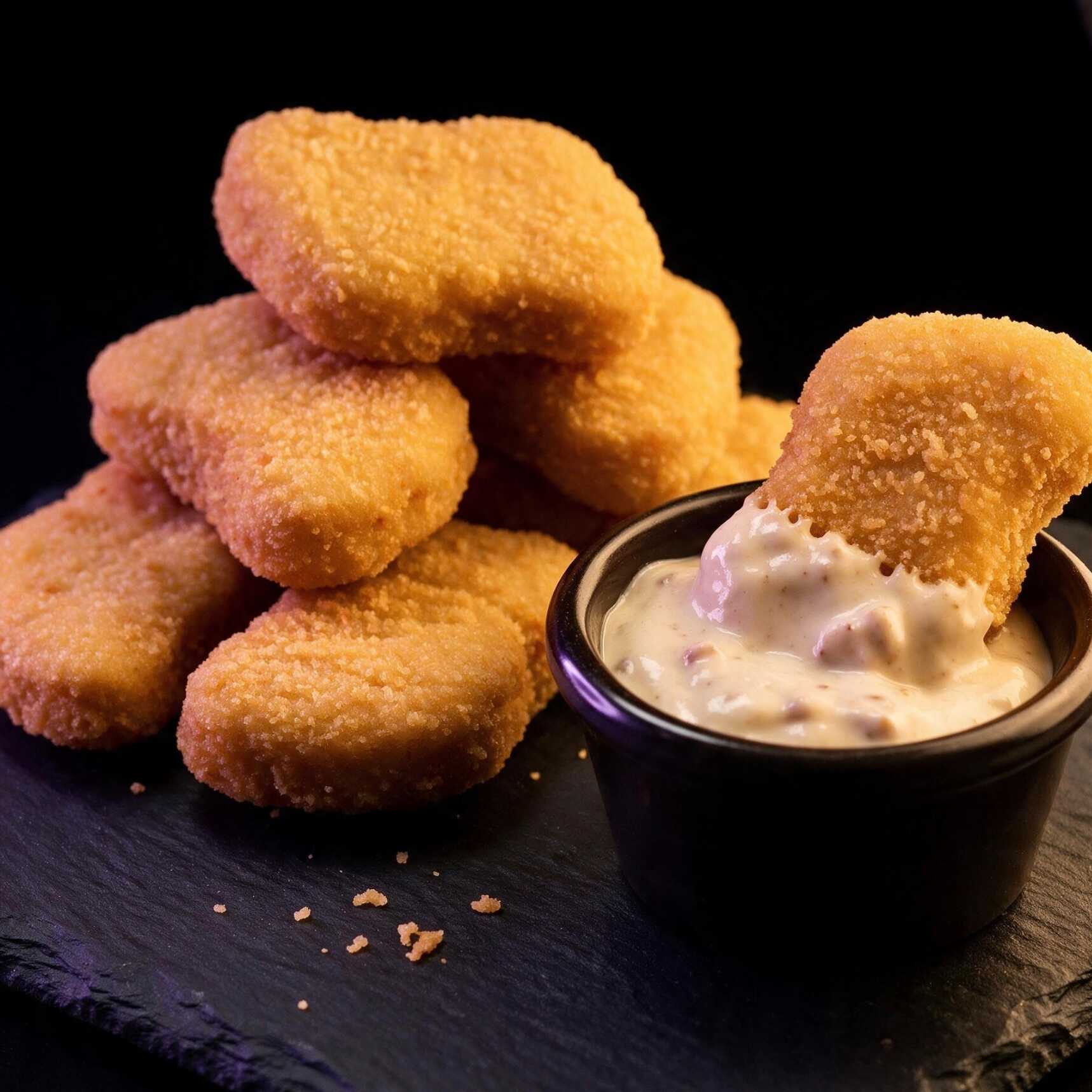 São 10 unidades de chicken de frango empanado