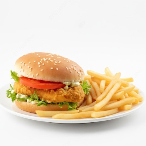 Hamburguesa Doble Pollo + Papas Fritos