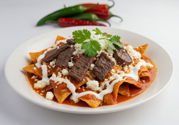 Chilaquiles Rojos con Arrachera