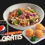 Bolinho D'Ouro(3 unidades)
+ Yakisoba Misto 250g: Massa pra yakisoba, carne, frango, repolho verde, repolho roxo, cenoura, acelga, brócolis, molho shoyu, tonkatsu, hondashi, ajinomoto, alho e óleo de gergelim.
+Refrigerante 350ml