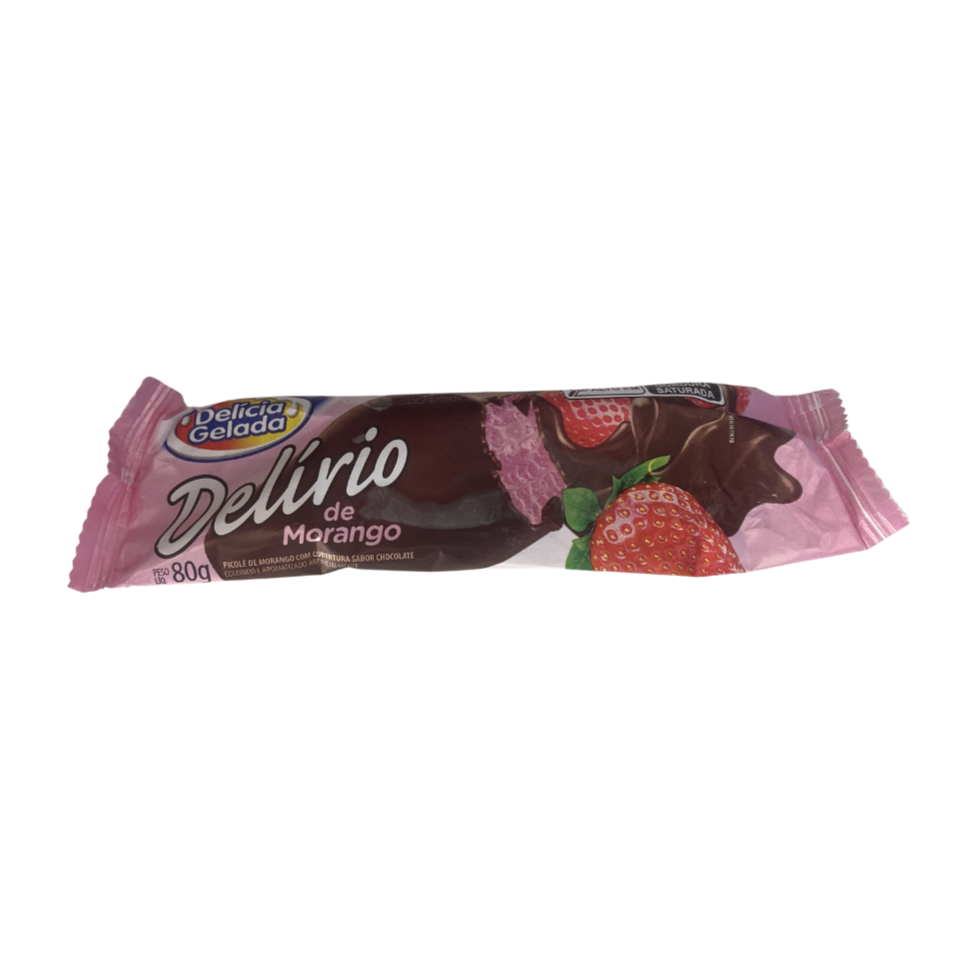 Picolé sabor morango com cobertura de chocolate 80g