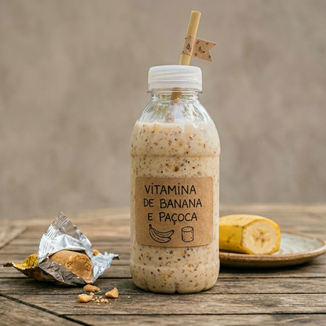 Banana batida com leite condensado, leite e Paçoca
