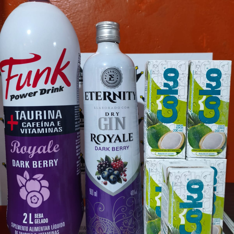 GIN ETERNITY ROYALE,ENERGETICO FUNK ROYALE, 5 GELOS DE COCO OU DE UVA.
