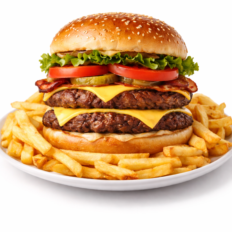 Hamburguesa Doble Con Papas