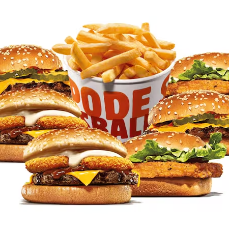 Escolha entre: Cheeseburger, Chicken Jr e Rodeio + Balde de batata.