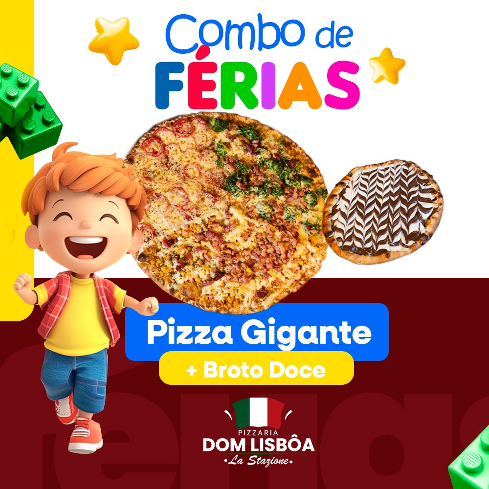 O "Combo Premium" inclui uma pizza giga de 16 pedaços, que você pode personalizar com até 3 sabores tradicionais irresistíveis à sua escolha. Acompanha também uma deliciosa pizza broto doce, perfeita para fechar a refeição com um toque de doçura. Feita com ingredientes frescos e de alta qualidade. Aproveite!!!